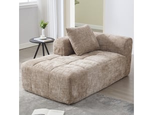 Méridienne fixe en chenille kaki 158 x 90 x 60 cm avec coussin et poche latérale, sans assemblage, salon chambre