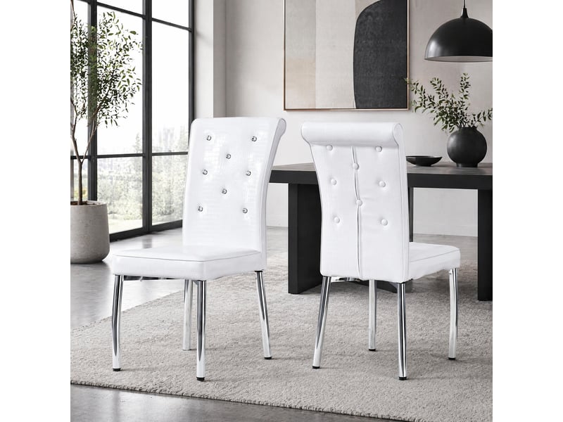  Lot de 2 chaises de salle à manger,à motif crocodile,pvc,blanc  - Conforama B