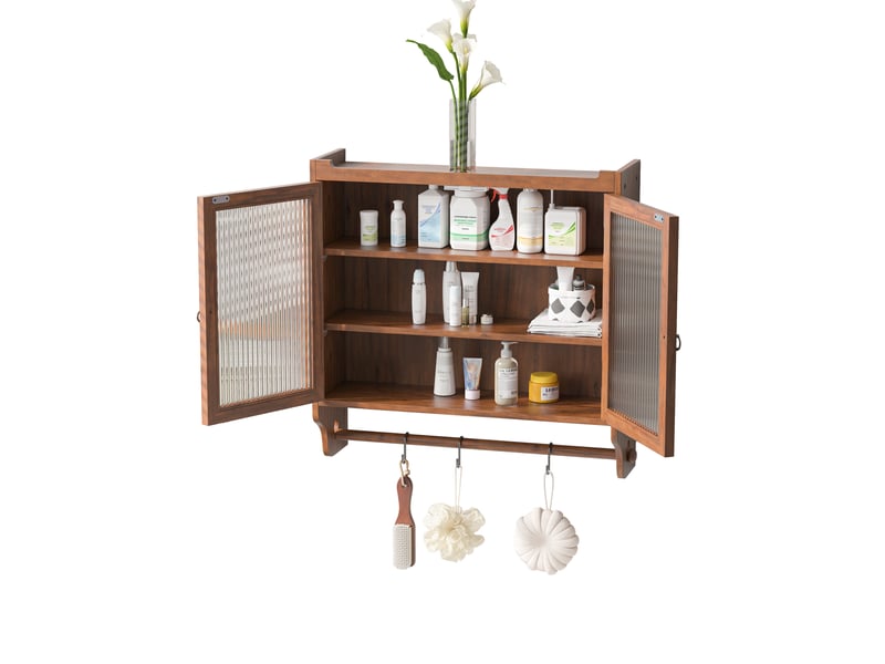 Armoire murale modèle vintage glass, marron, 2 portes vitrées, 3 niveaux - Conforama D