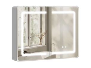 Armoire miroir salle de bain led antibuée rectangulaire 80 x 60 cm avec rangement intégré (98)