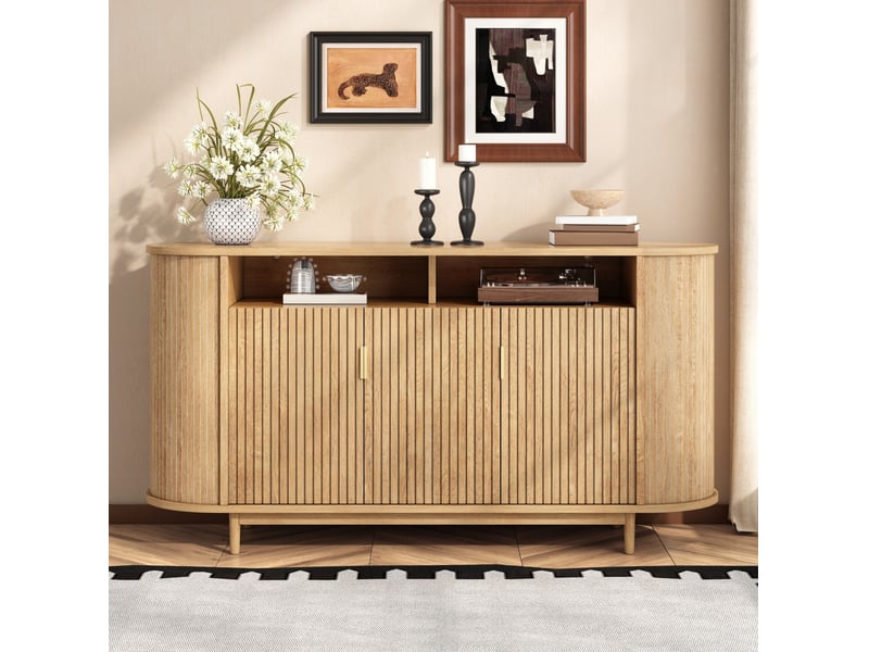 Buffet 3 portes 140 x 40 x 78 cm en mdf et panneaux de particules, naturel - Conforama E