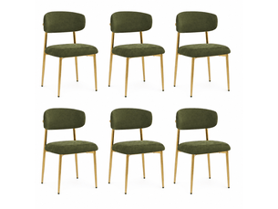 Lot de 6 chaises de salle à manger rembourrées vertes, dossier incurvé, pieds en métal doré, patins réglables, charge 125 kg, design moderne