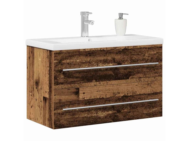 Meuble de lavabo de salle de bain, armoire de bain bois ancien 80 x 38,5 x 48 cm cf65508 - Conforama C