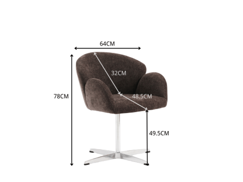  Chaise de salle à manger pivotante 360° en velours marron avec piètement en acier inoxydable brillant, 64 x 64 x 78 cm  - Conforama E