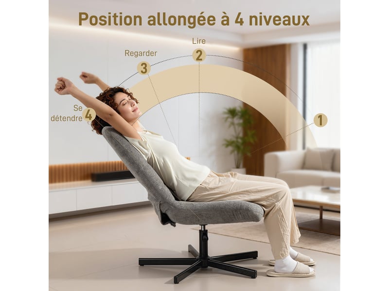  Fauteuil relax pivotant avec repose-pieds velours gris 66 x 80 x 93-104 cm  - Conforama D