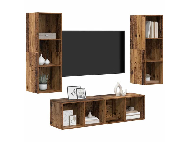  Ensemble meuble tv - banc tv - meuble de rangement 3 pcs bois ancien bois d'ingénierie  - Conforama C