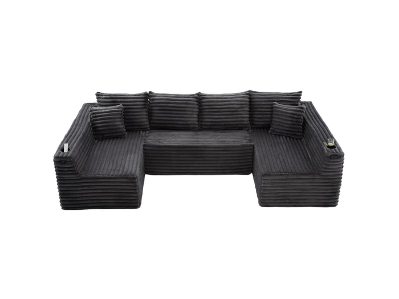  Canapé modulable en u modenvie 6 places gris foncé en velours côtelé avec porte-gobelets et poches latérales 320 x 155 x 88 cm  - Conforama A