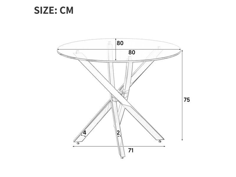 Table de salle à manger ronde avec plateau en verre trempé et pieds croisés dorés pour cuisine, 80 × 80 × 75 cm - Conforama E