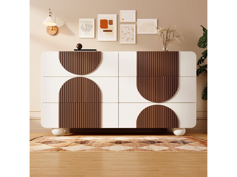  Commode blanche et brun chocolat 121 cm, 6 tiroirs Fay Lum - Conforama E