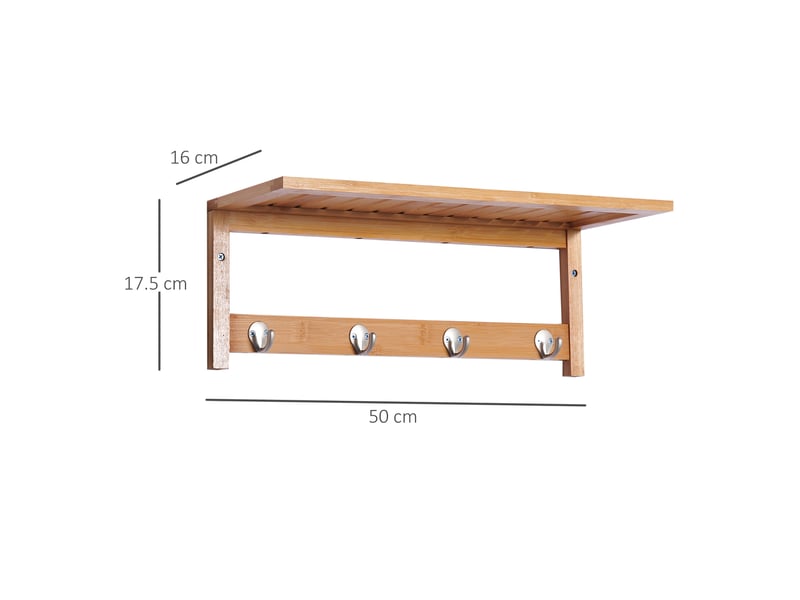  Porte-manteau mural avec étagère en bambou, 50 × 16 × 17,5 cm  - Conforama D