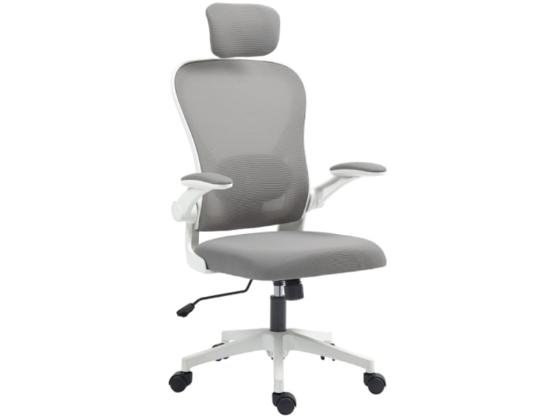  Chaise de bureau ergonomique grise, accoudoirs rabattables, soutien lombaire réglable  - Conforama A