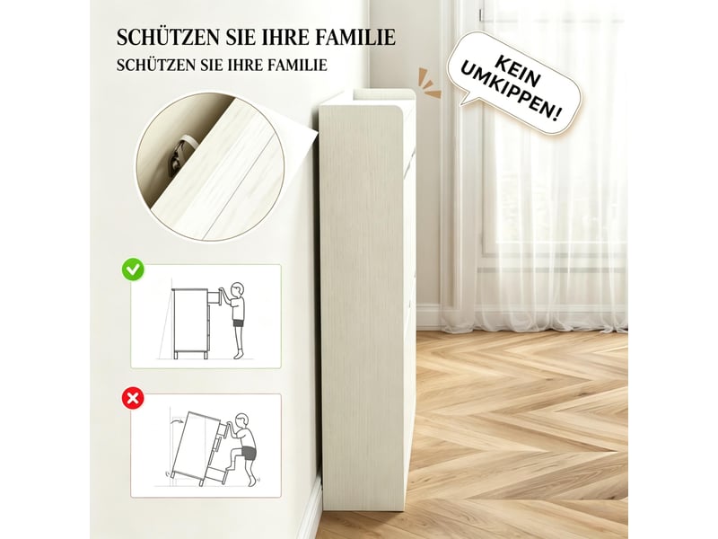  Meuble à chaussures,98x19,2x95,3 cm,8 paires avec 2 tiroirs et 4 abattants,blanc  - Conforama E