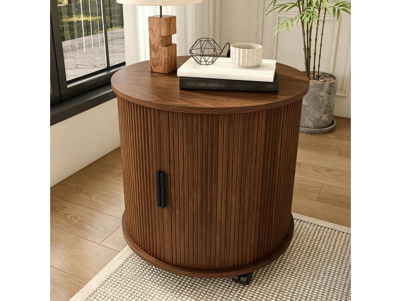  Table de chevet cylindrique avec prise et 2 usb mdf coloris noyer 60x60x60 cm  - Conforama B