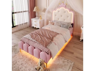 Lit simple 90x200 cm <strong>MERAX</strong>  <strong>lit enfant rose</strong> coloris rose