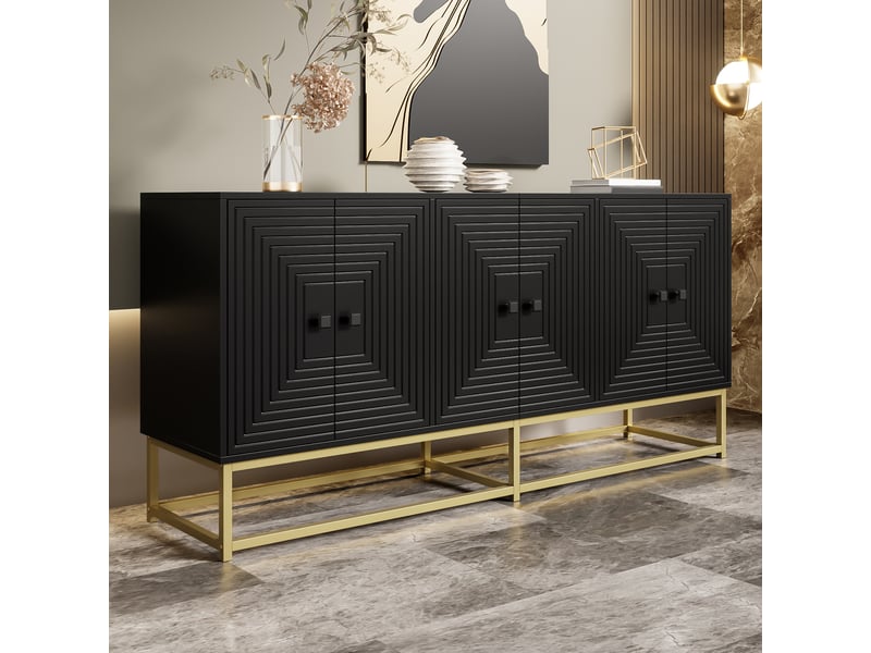  Buffet noir mat 160x38x75.5 cm meuble de rangement salon avec 3 portes et structure stable  - Conforama B