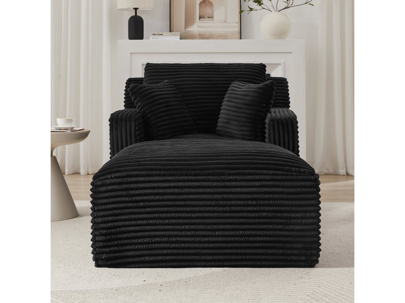 Méridienne noir en velours côtelé - canapé lounge confortable sans montage pour salon moderne - Conforama B