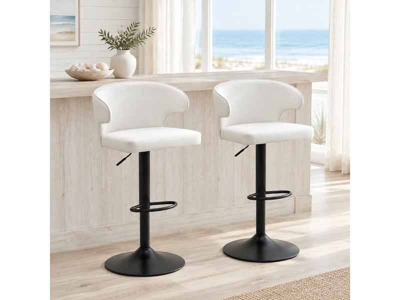  Lot de 2 tabourets de bar réglables,49,7x45x85-110 cm,pivotants,pu,blanc  - Conforama B