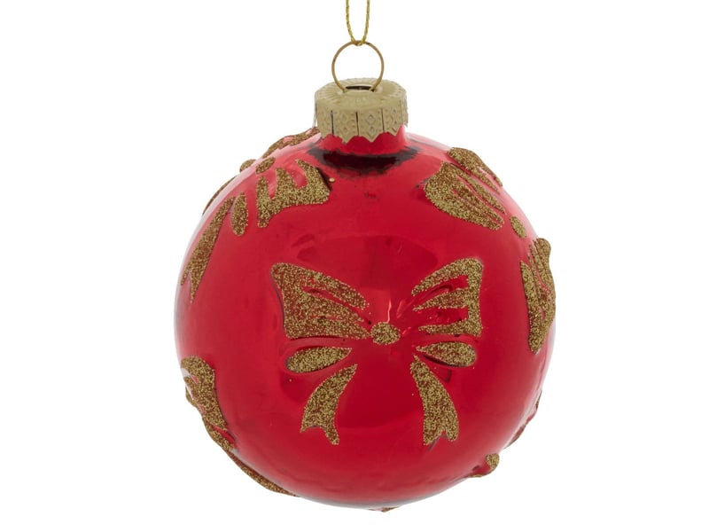  Boule de noël motif nœud doré en verre rouge d. 80 mm  - Conforama B
