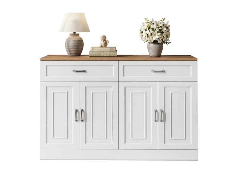  Buffet 4 portes et 2 tiroirs avec étagères réglables pour salle à manger 120×35×80,5 cm blanc et bois  - Conforama A