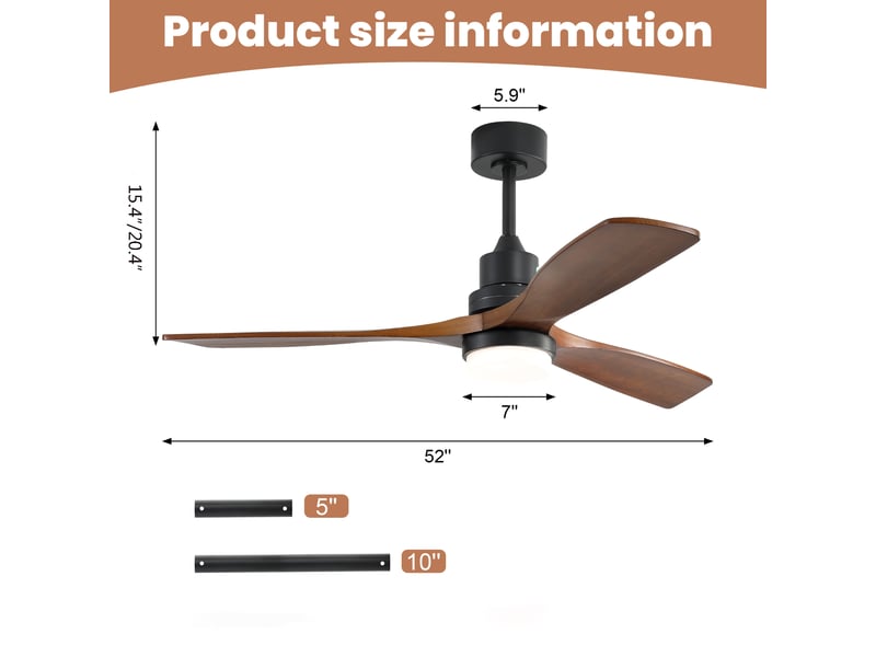  Ventilateur de plafond 132 cm led 18w dimmable 3000-6000k 6 vitesses moteur dc réversible télécommande minuterie salon  - Conforama B