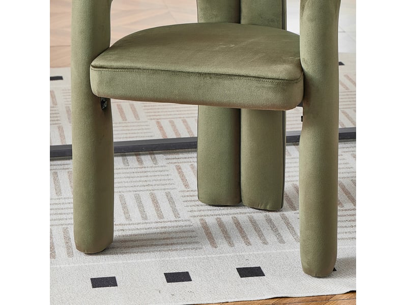  Lot de 2 chaises de salle à manger avec accoudoirs en chenille vert  - Conforama R
