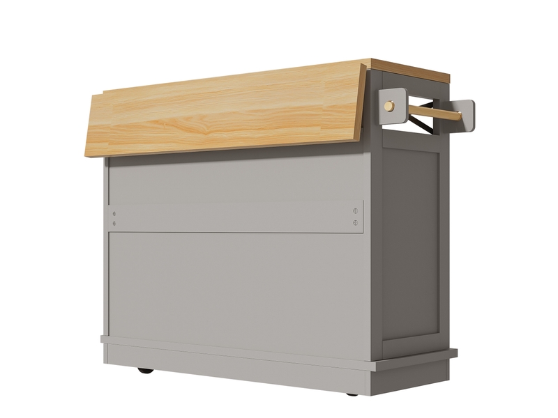 Îlot de cuisine gris 118x43-80x98 cm - plateau effet bois, roulettes et rangements modulables - Conforama C