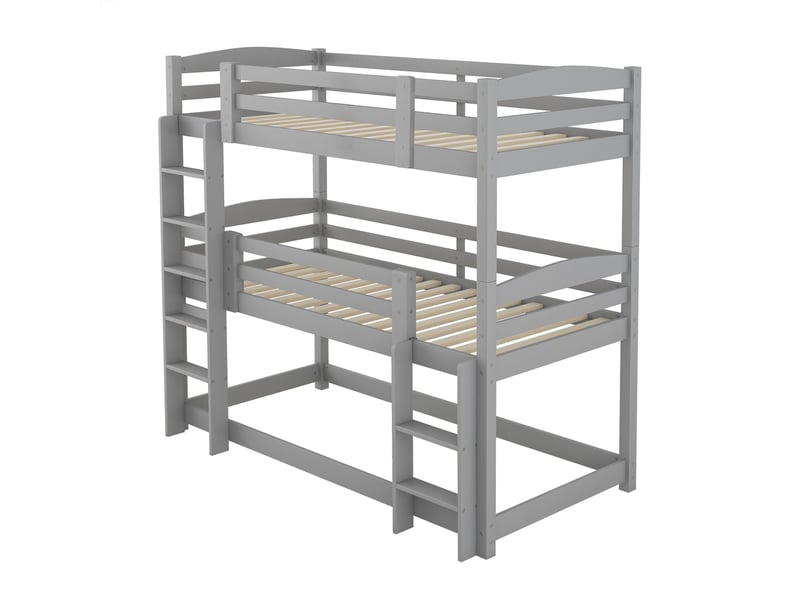 Lit superposé triple enfant en bois gris 90 × 200 cm, 3 couchages simples, sans matelas - Conforama D
