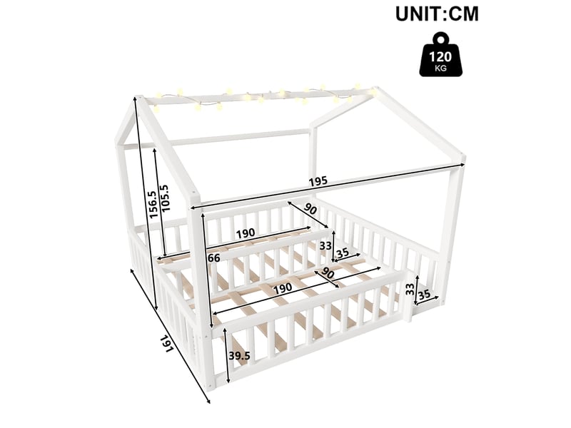  Lit cabane enfant pin 90x190 cm blanc  - Conforama D
