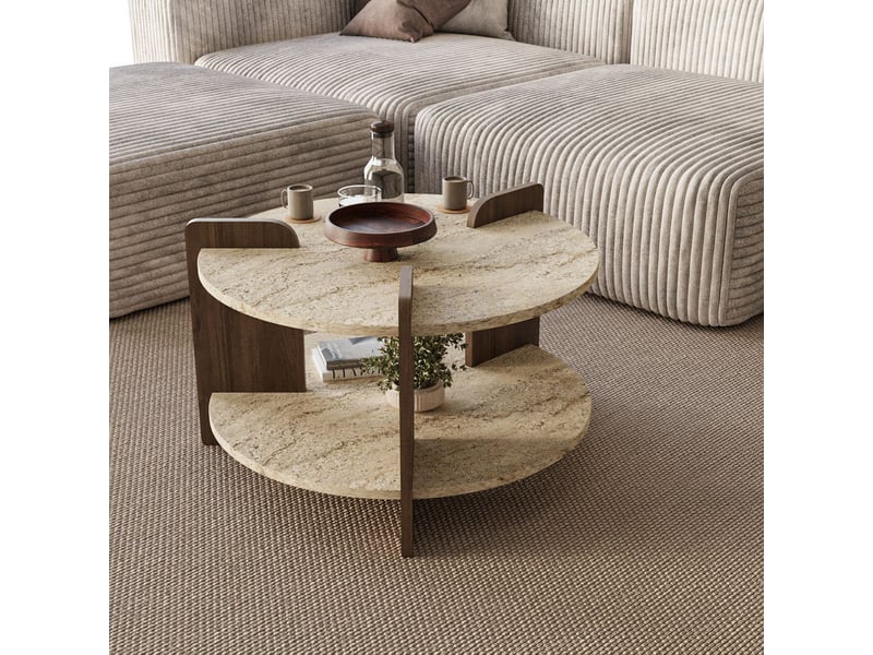  Table basse ronde avec étagère de rangement oalla - beige  - Conforama C
