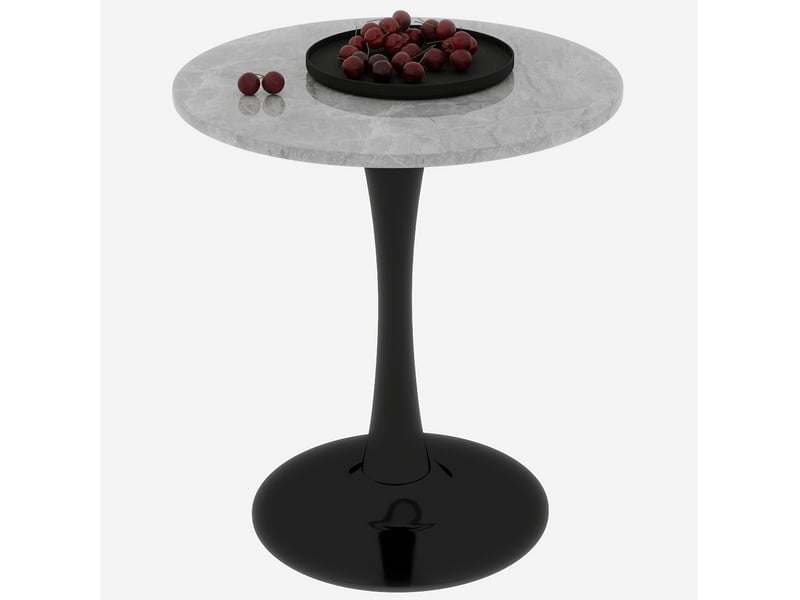  Table à manger ronde 70 cm en marbre artificiel gris, piètement noir  - Conforama A