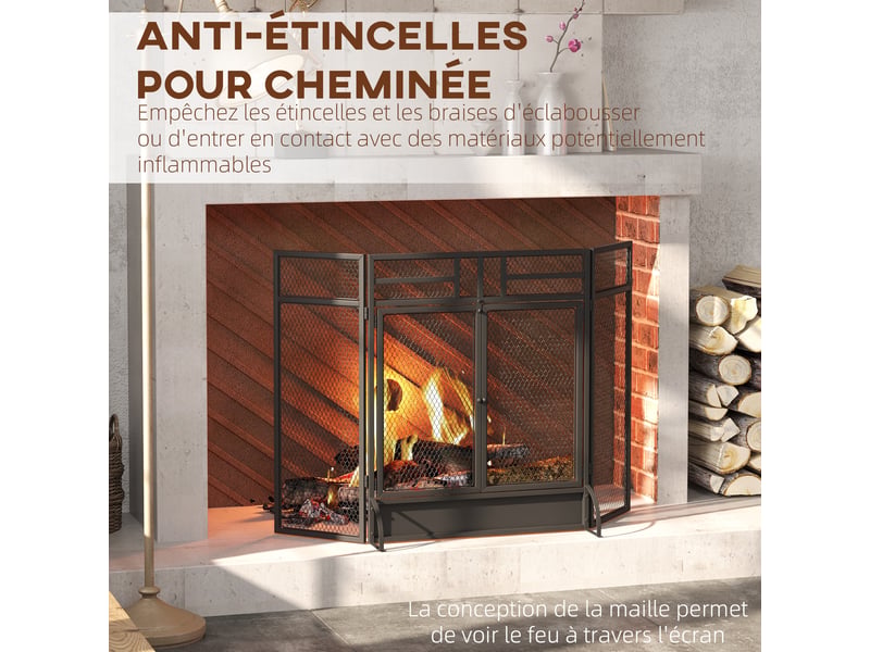  Pare-étincelles grille de protection pour cheminée pare-feu barrière de sécurité 3 pliables volets et porte 120 x 79 cm  - Conforama D