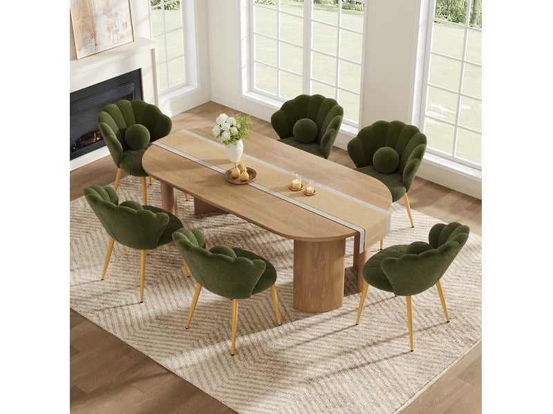  Lot de 6 chaises de salle à manger forme coquillage 60x62,5x83 cm tissu bouclé vert  - Conforama B