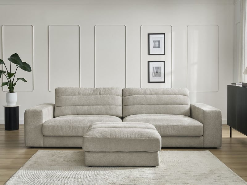  Bobochic canapé droit fixe 3 places sierra tissu texturé avec pouf taupe SIERRA - Conforama D