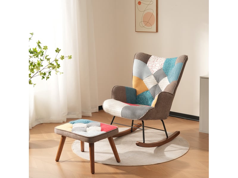  Fauteuil à bascule patchwork multicolore avec repose-pieds  - Conforama D