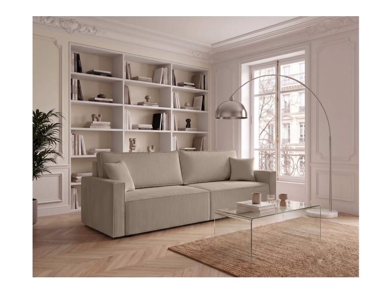  Farah - canapé droit 3 places convertible accoudoirs slim en velours cotelé  - Conforama B