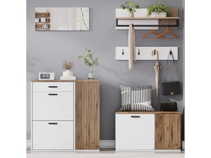 Ensemble meuble à chaussures portemanteau 5 pièces armoire banc miroir étagère suspendue panneau 4 crochets pour couloirs entrées salons