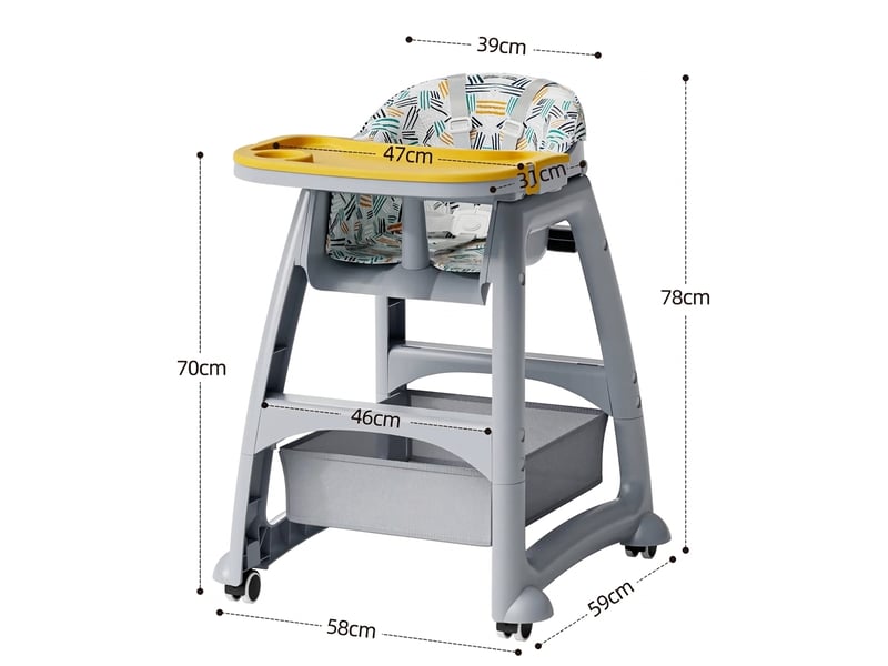  Chaise haute bébé grise avec roulettes verrouillables et 3 plateaux pp  - Conforama B