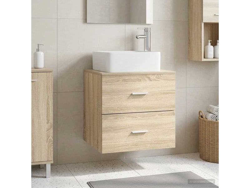  Vanité de lavabo mural, meuble de rangement chêne sonoma 53x34.5x63 cm  - Conforama B