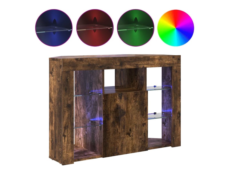  Meuble tv led d'angle 100x40x68cm chêne fumé bois d'ingénierie  - Conforama D