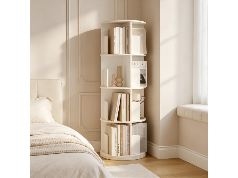  Bibliothèque ronde rotative, étagère d’angle sur pied, meuble rangement design moderne  - Conforama D
