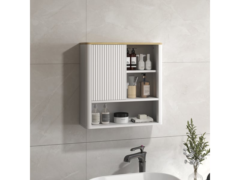 Armoire murale de salle de bain blanche, porte coulissante, 5 compartiments, 60 x 20 x 62 cm  - Conforama D