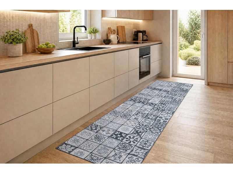  Tapis de couloir antidérapant lotus azulejo 60970 patchwork, carreaux de lisbonne gris lavable 120 cm 120x790 cm  - Conforama D