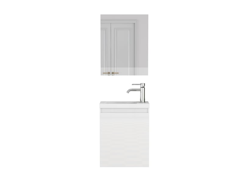  Meuble sous-vasque suspendu avec vasque céramique et miroir 39.8 cm blanc brillant  - Conforama A