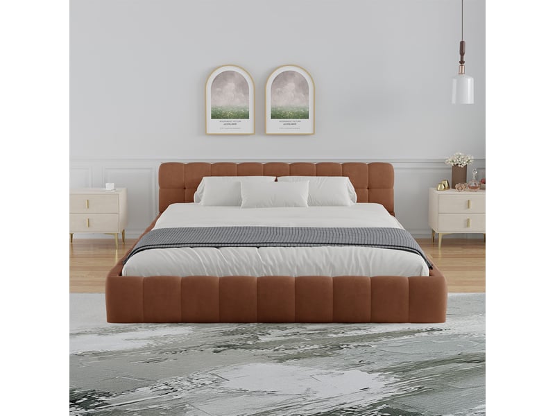  Lit nuage 160x200cm en velours marron kansas  - Conforama E