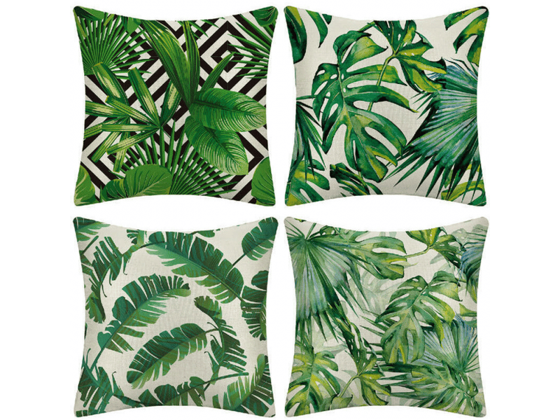  Lot de 4 housse de coussin - extérieur housse de coussin, lot de 4 imperméable plante tropicale verte motif canapé taie d'oreiller pour patio jardin salon chambre décoration, 45x4, 45 x 45 cm  - Conforama A