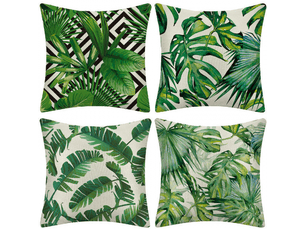 Lot de 4 housse de coussin - extérieur housse de coussin, lot de 4 imperméable plante tropicale verte motif canapé taie d'oreiller pour patio jardin salon chambre décoration, 45x4, 45 x 45 cm