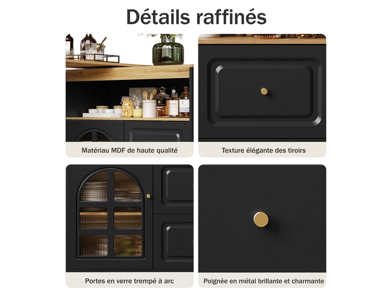Table de bar rotative 360° et îlot de cuisine extensible meuble bar noir en mdf 138-204 cm - Conforama E