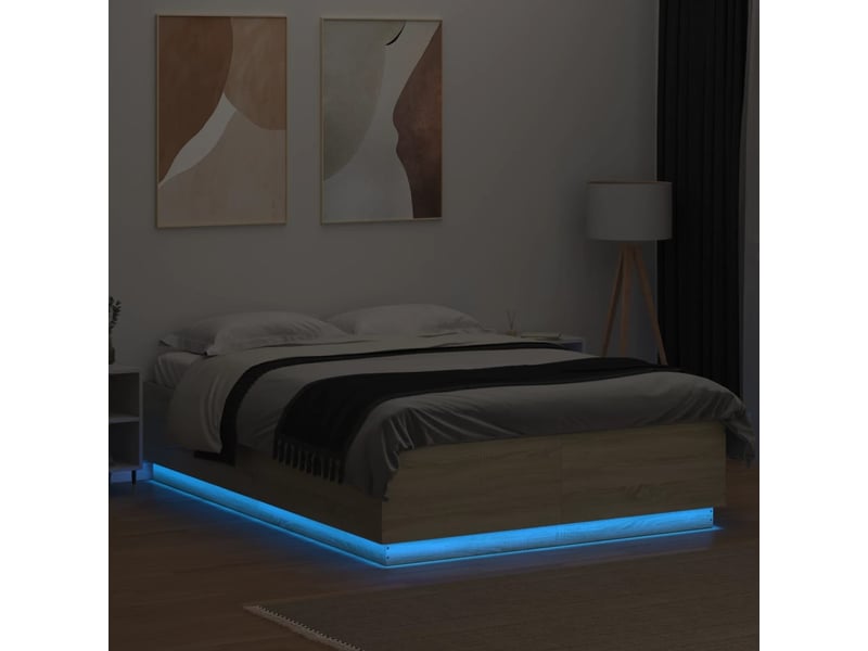 Lit double- lit adulte - cadre de lit avec led sans matelas chêne sonoma 150x200 cm - Conforama C