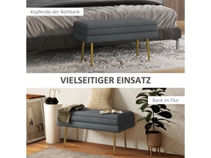 Banc coffre gris effet velours, rangement, pieds en acier, 79,5x37,5x43 cm, salon et chambre