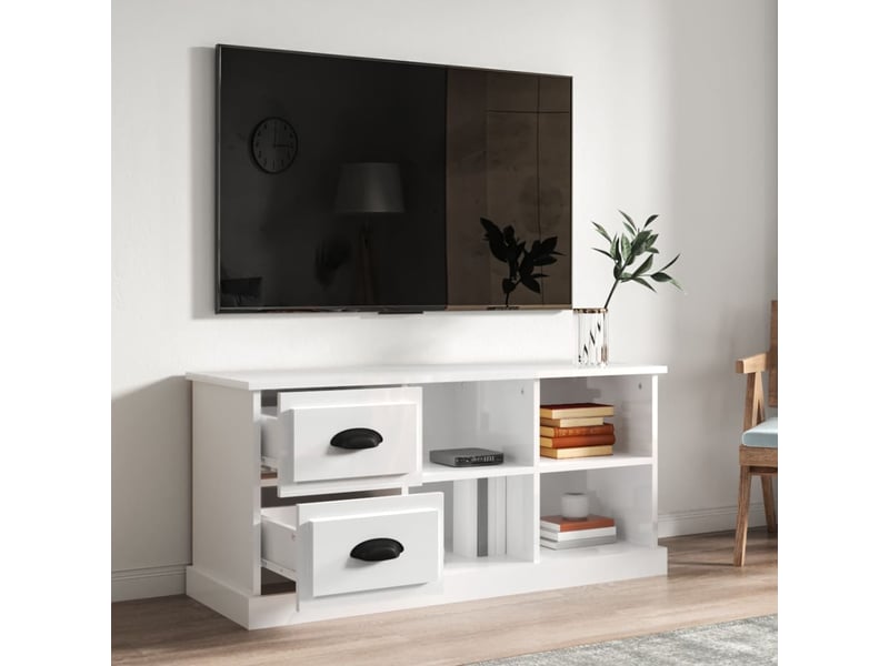  Meuble tv - banc tv - meuble de rangement blanc brillant 102x35,5x47,5 cm bois d'ingénierie  - Conforama C